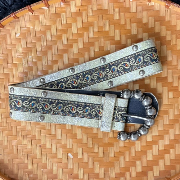 Rare vintage gold metallic colorful paisley belt Vintage Gold Belts Collection of Rocker Disco Elastic  main image 4
